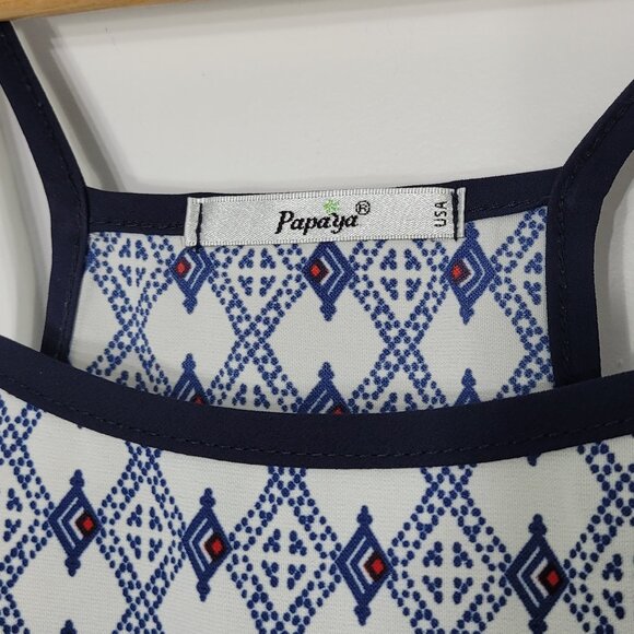 Papaya Women's Blue White & Red Geometric Print Sleeveless Spaghetti Top Dress - Picture 3 of 8